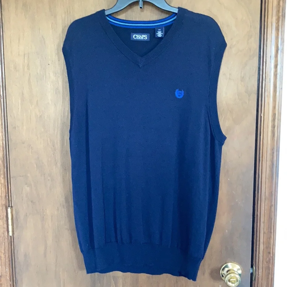 Relisted Chaps sweater vest  navy blue cotton lighter weight size L - Picture 5 of 12